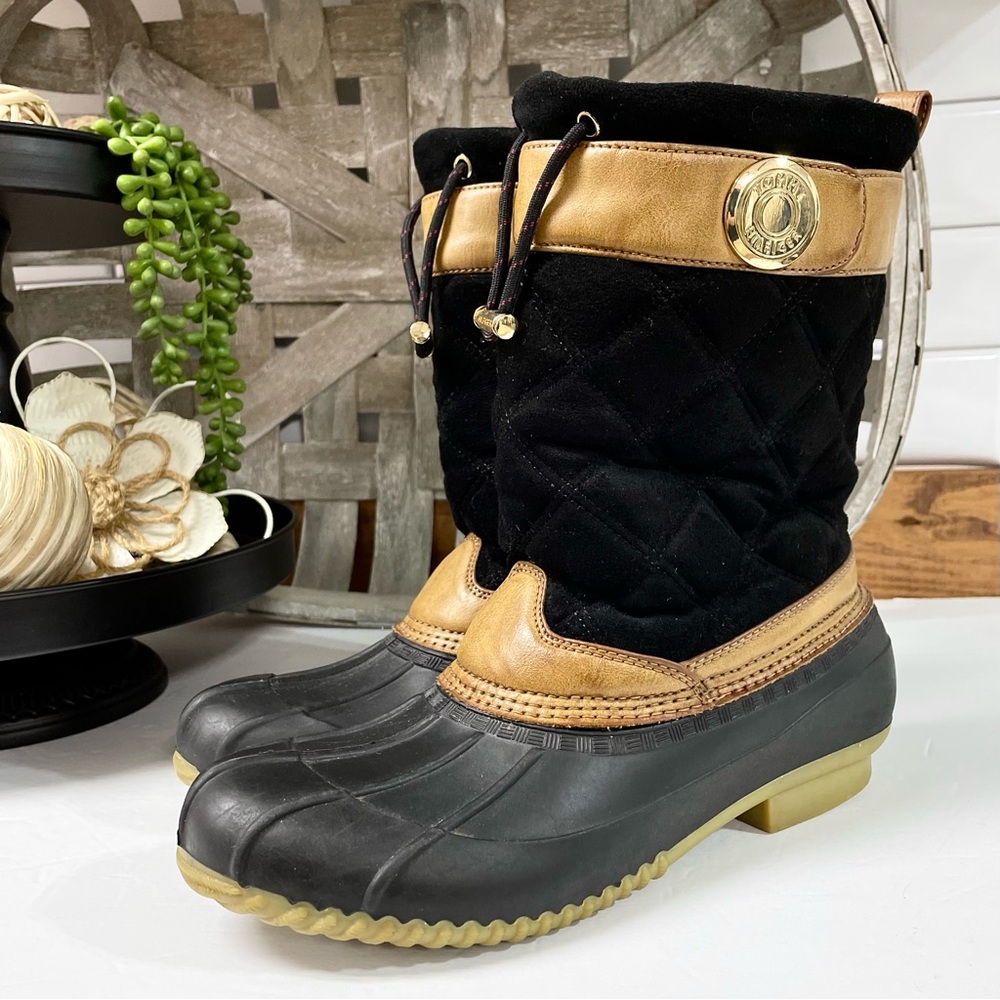 Tommy Hilfiger Ricky Contrast Trim Black Duck Boots - Picture 1 of 10